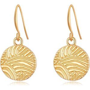 ✨ Gold Disc Dangle Earrings | 14K Plated Matte Finish | Modern Minimalist Style